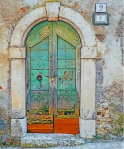 Old Italian Blue Wooden Door Paint By Numbers