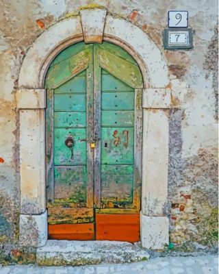 Old Italian Blue Wooden Door Paint By Numbers