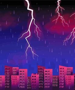 Thunder Storm Lightning Rainy City At Night Paint By Numbers