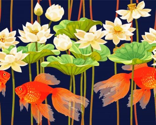 White Lotus And Fish Paint By Numbers