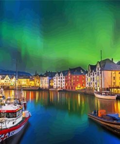 Alesund With Aurora View Paint By Numbers