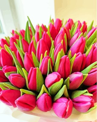 Basket Of Pink Tulips Paint By Numbers