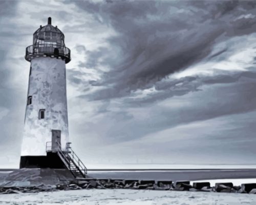 Black And White Talacre Lighthouse Paint By Numbers