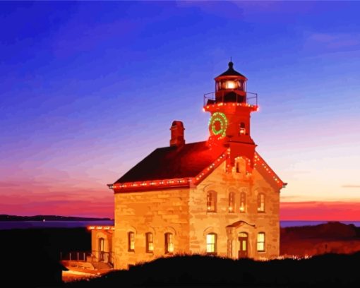 Block Island Lighthouse At Sunset Paint By Numbers