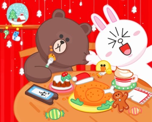 Brown And Cony Eating Paint By Numbers