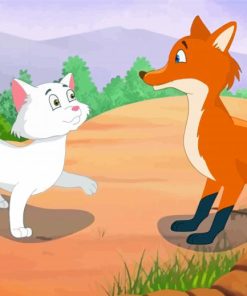 Cartoon White Cat And Fox Paint By Numbers