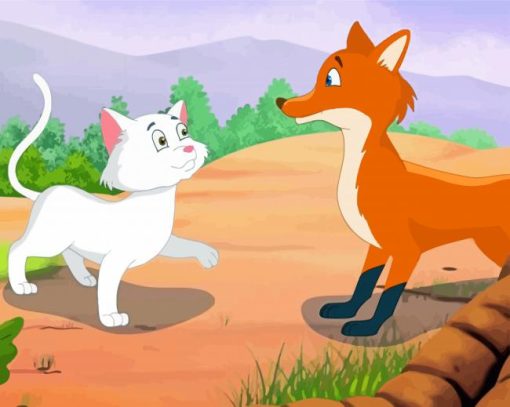 Cartoon White Cat And Fox Paint By Numbers