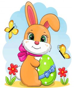 Cartoon Rabbit With Easter And Butterflies Paint By Numbers