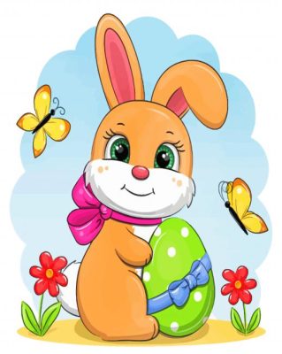 Cartoon Rabbit With Easter And Butterflies Paint By Numbers