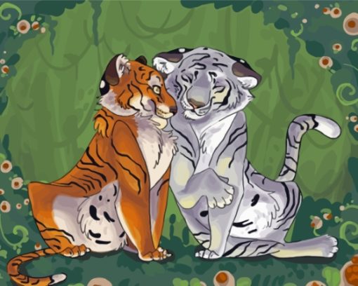 Cartoon Tigers In Love Paint By Numbers