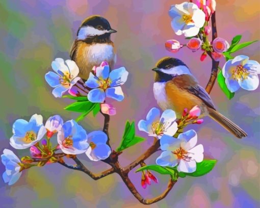 Cherry Blossom And Two Birds Paint By Numbers