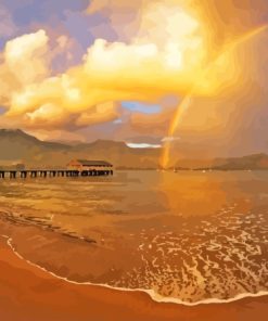 Hanalei Bay Hawaii Sunset And Rainbow Paint By Numbers