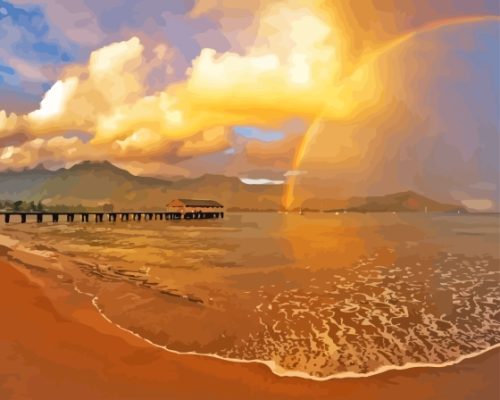 Hanalei Bay Hawaii Sunset And Rainbow Paint By Numbers