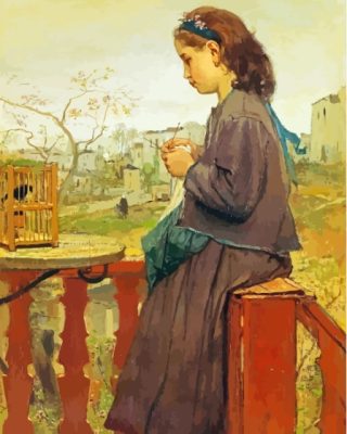 Jacob Maris Girl Knitting On A Balcony Paint By Numbers