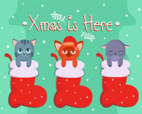 Merry Christmas Cats In Stockings Paint By Numbers