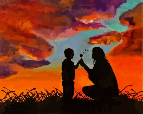 Mom And Son Silhouette Paint By Numbers