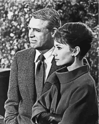 Monochrome Cary Grant And Audrey Hepburn Paint By Numbers