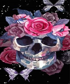 Skulls And Pink Roses Paint By Numbers