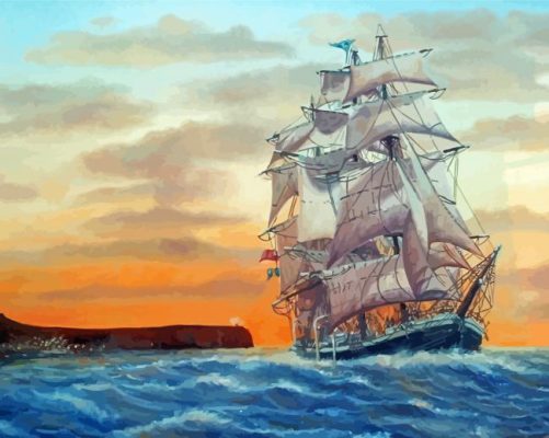 Square Rigger Ship In Sea Paint By Numbers