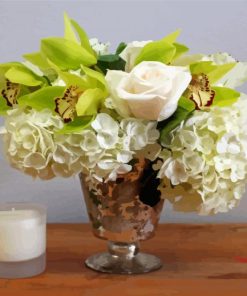 White Hydrangeas And Rose Vase Paint By Numbers