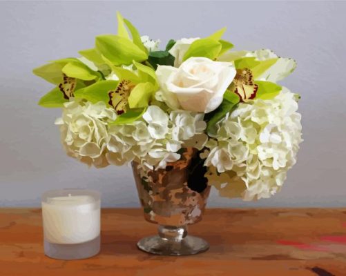 White Hydrangeas And Rose Vase Paint By Numbers