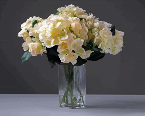 White Hydrangeas In Glass Vase Paint By Numbers