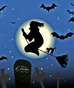 Witch Silhouette And Bats Paint By Numbers