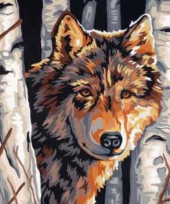 Wolf Among Birches Paint By Numbers