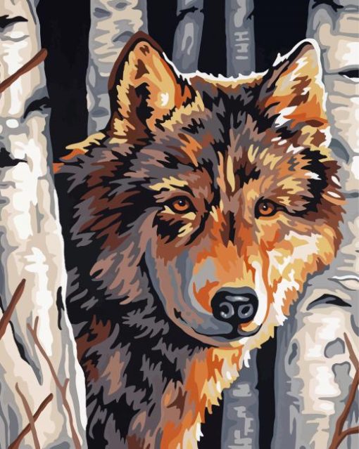 Wolf Among Birches Paint By Numbers