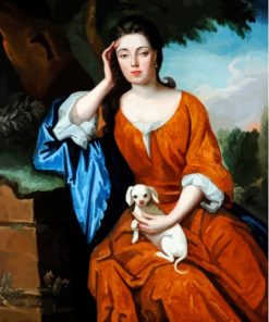 Woman In Orange Dress With Dog Paint By Numbers