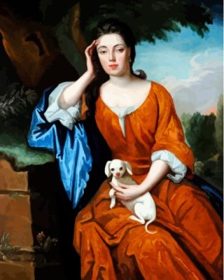 Woman In Orange Dress With Dog Paint By Numbers