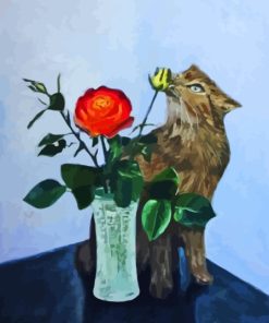 Aesthetic Cat And Flower Vase Paint By Numbers