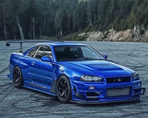 Blue Nissan Gtr R34 Paint By Numbers