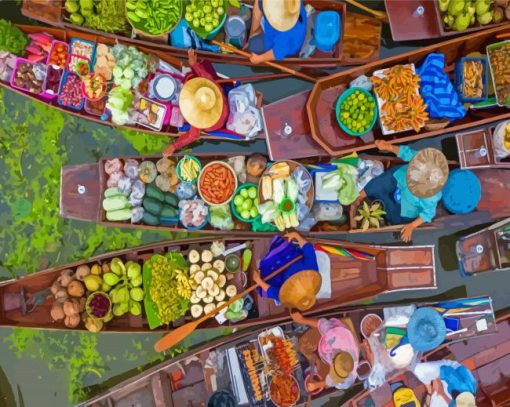 Floating Market Bangkok Thailand Paint By Numbers