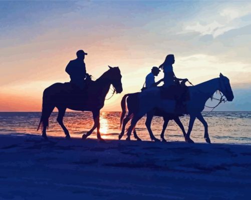 Horse Ride On The Beach With A Sunset Paint By Numbers