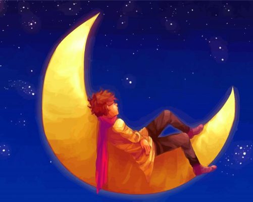 Moon With Boy Cartoon Paint By Numbers