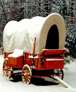 Red Old Wagon In The Snow Paint By Numbers