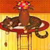 Sleepy Cat And Flower Vase Paint By Numbers