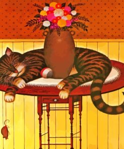 Sleepy Cat And Flower Vase Paint By Numbers