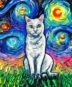 White Cat Starry Night Paint By Numbers