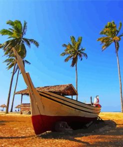 Beach Boat Palm Trees Paint By Numbers