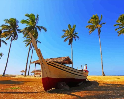 Beach Boat Palm Trees Paint By Numbers