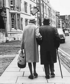 Black And White Old Couple Walking In The City Paint By Numbers