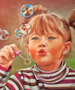 Cute Little Girl Blowing Bubbles Paint By Numbers