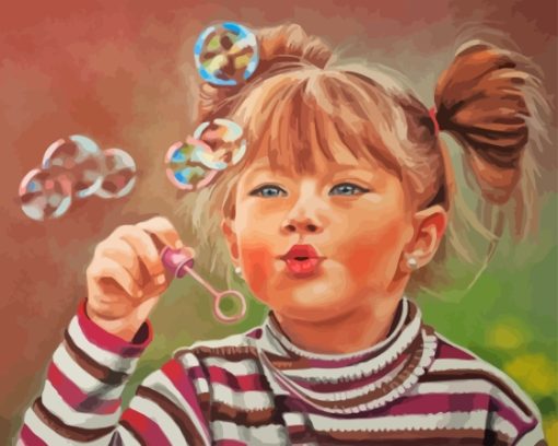 Cute Little Girl Blowing Bubbles Paint By Numbers