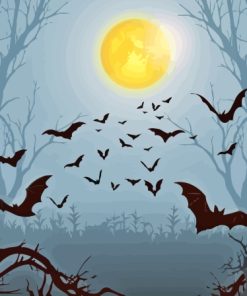 Full Moon Night Bats Silhouette Paint By Numbers