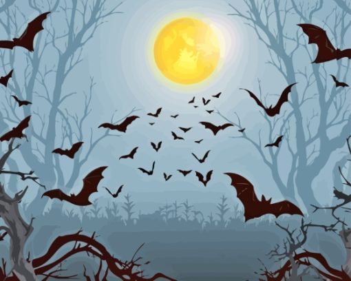 Full Moon Night Bats Silhouette Paint By Numbers