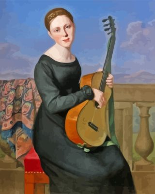 Guitarist Woman In Black Dress Paint By Numbers