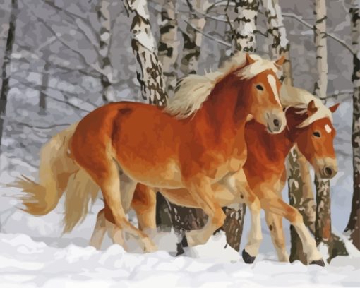 Haflinger Horses In Snow Paint By Numbers