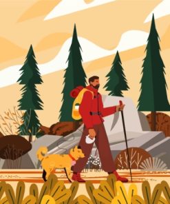 Illustration Man Hiking With Dog In Fall Paint By Numbers